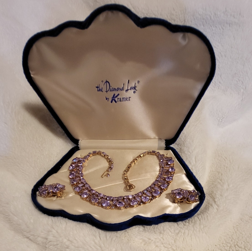 Diamond look by Kramer 1950's necklace and clip on earing set